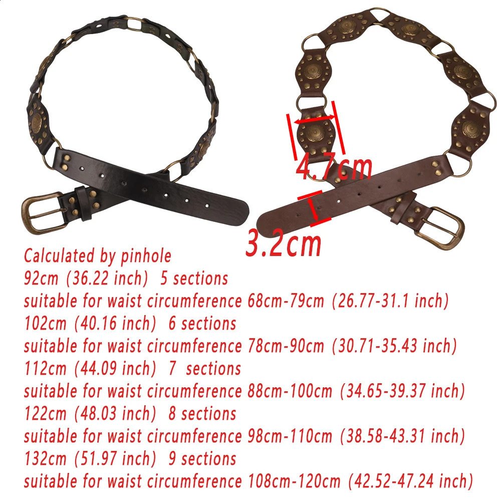 Ladies Punk Chain Belts Pin Buckle Adjustable Length Waist Accessories Retro bronze Stud Decoration For cowgirl cowboy on dress 250523