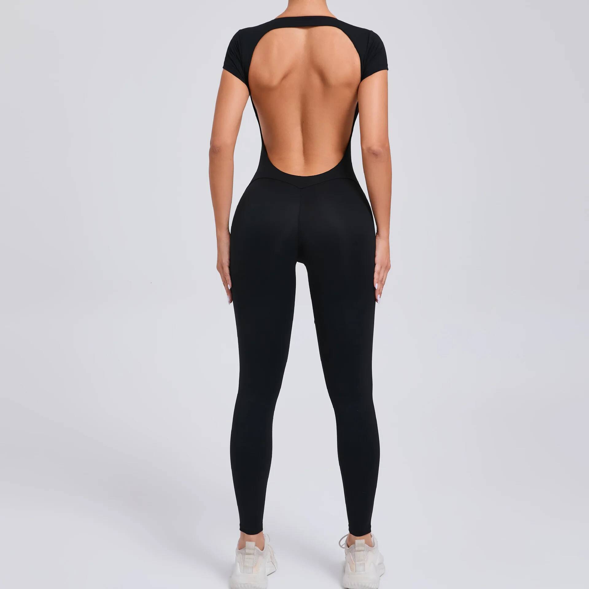 Women's Jumpsuit One Piece Sports Suit Short Sleeve Gym Clothes Push Up Training Fiess Yoga Bodysuit Sportswear