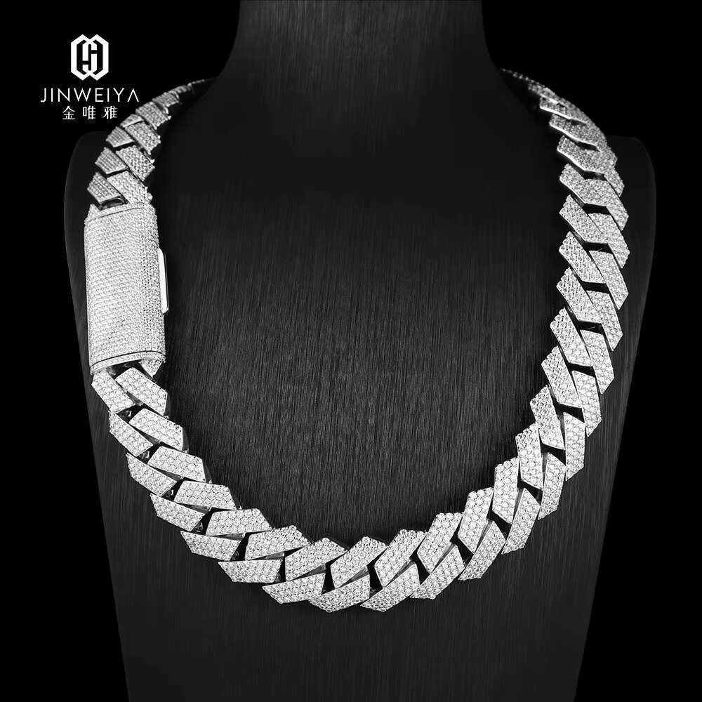 20MM 3-Row VVS Moissanite Diamond Hip-Hop Necklace Fashionable 925 Silver Iced Out Cuban Link Chain