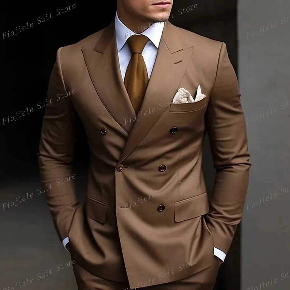 New Beige Business Suit Men Tuxedos Groom Groomsman Formal Prom Wedding Party 2 Piece Set Jacket And Pants H260504