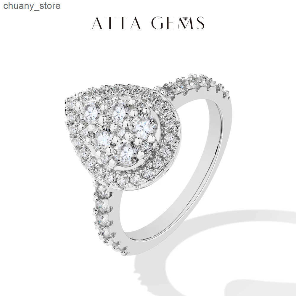 ATTAGEMS Round D VVS1 Moissanite Diamond Pear-Shaped Rings for Women S925 Sterling Silver Engagement Bride Vintage Jewelry Gifts z250529OYM8