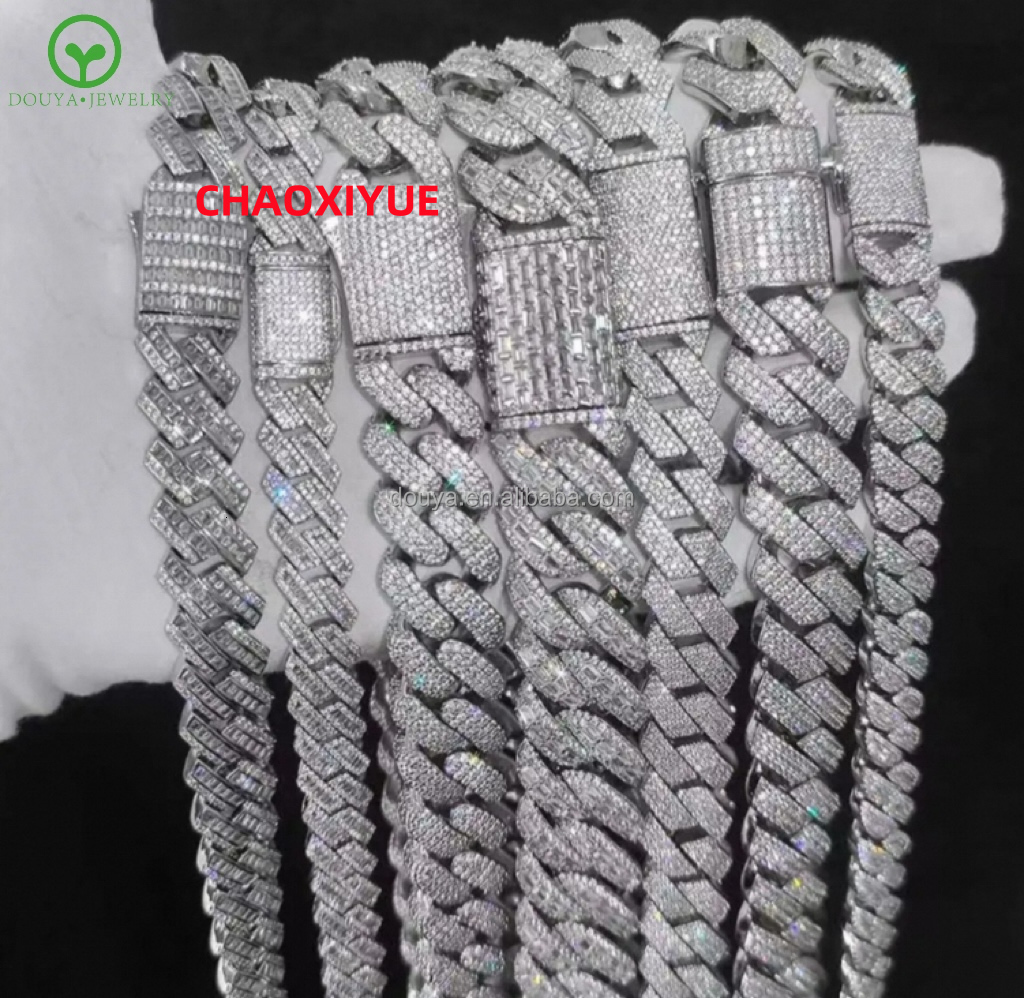 Wholesale Custom Fashion Mens Hip Hop Jewelry 8mm 10mm Silver Plated 925 Sterling Silver Moissanite Cuban Link Chain Necklace