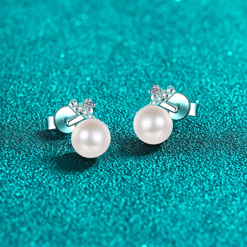 S925 Sterling Silver Women's Cross Design Minimalist Earrings, Moissanite Pearl Studs, Versatile Fashion New Arrival Jewelry