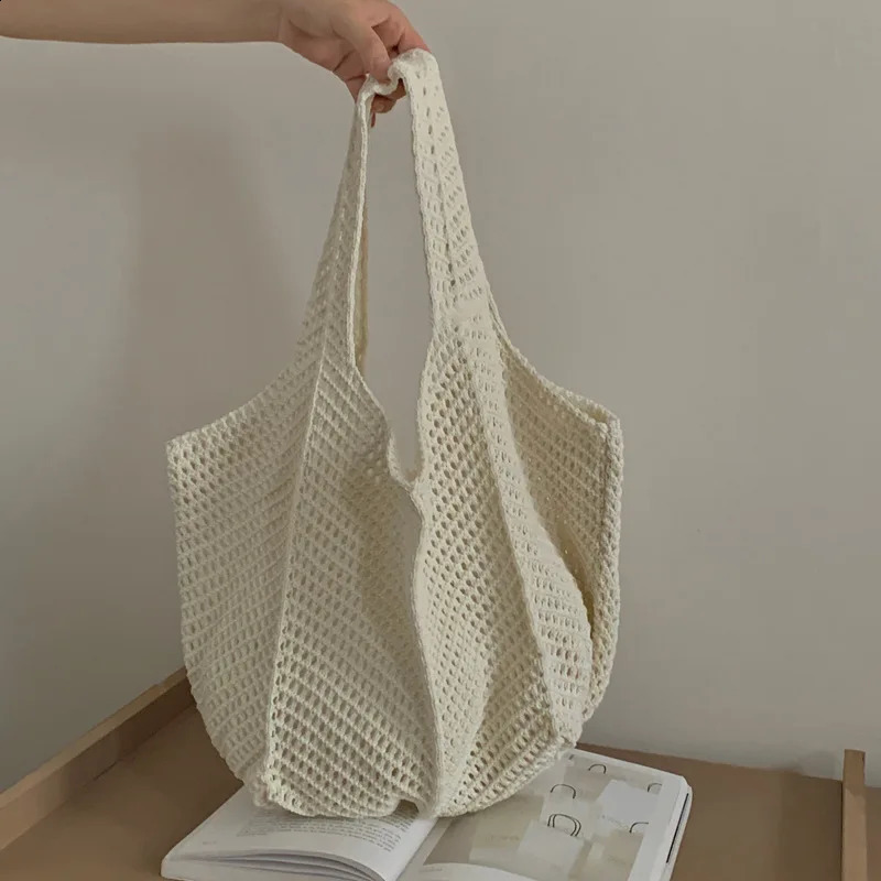 Vintage Crochet Woven Tote Bag for Women Lightweight Durable Handbag Beach Foldable n Travel Shopping Daily Use 250528