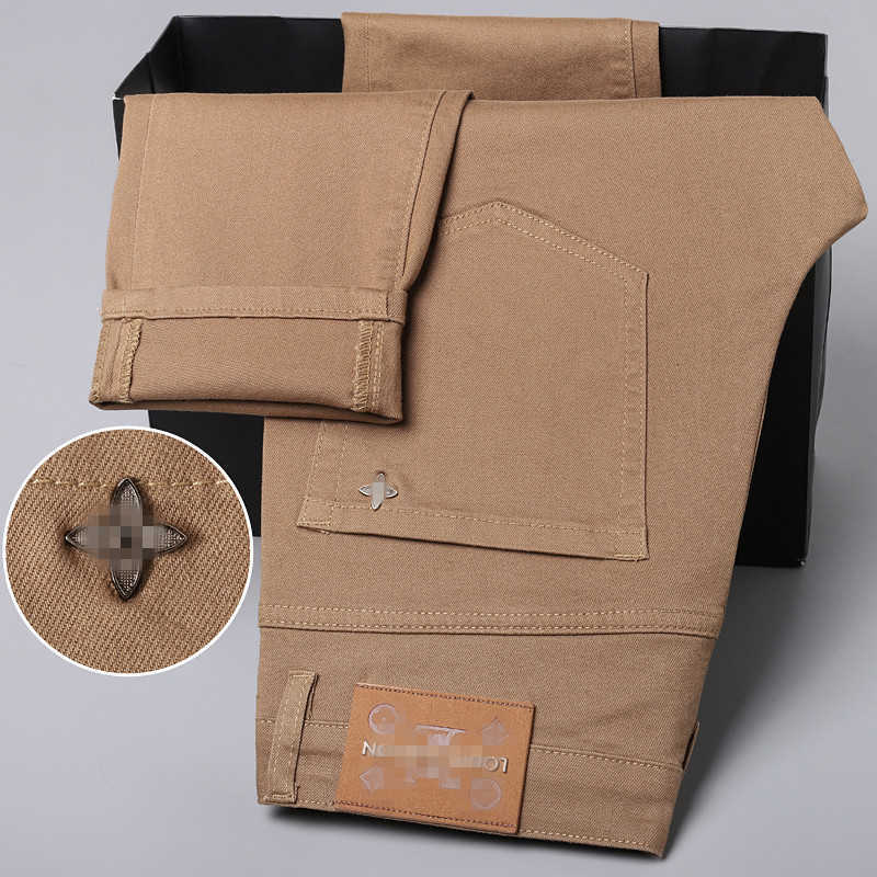 Men's Jeans designer Spring and summer jeans mens small foot elastic slim brand cotton khaki color CVJU