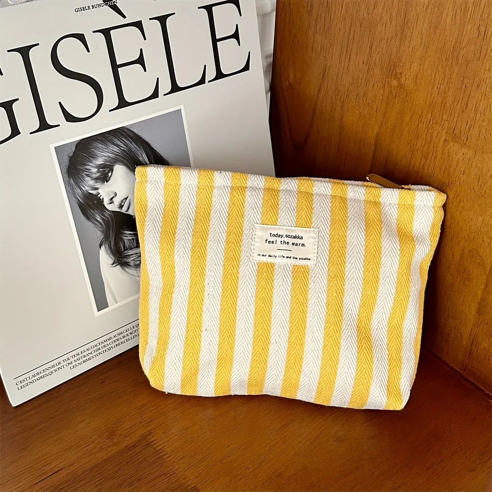 Vertical Stripe Cosmetic Bag Waterproof Womens Small Storage Makeup Case Travel Bags for Ladies Pencil Case 250528