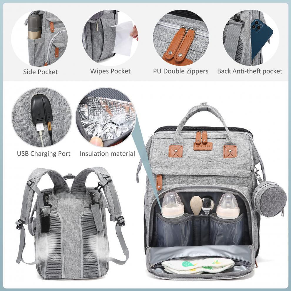 Waterproof 3 In 1Diaper Bag Backpack Foldable Baby Bed Travel Bag with USB Charge Diaper Bag Backpack with Changing Bed 3 types