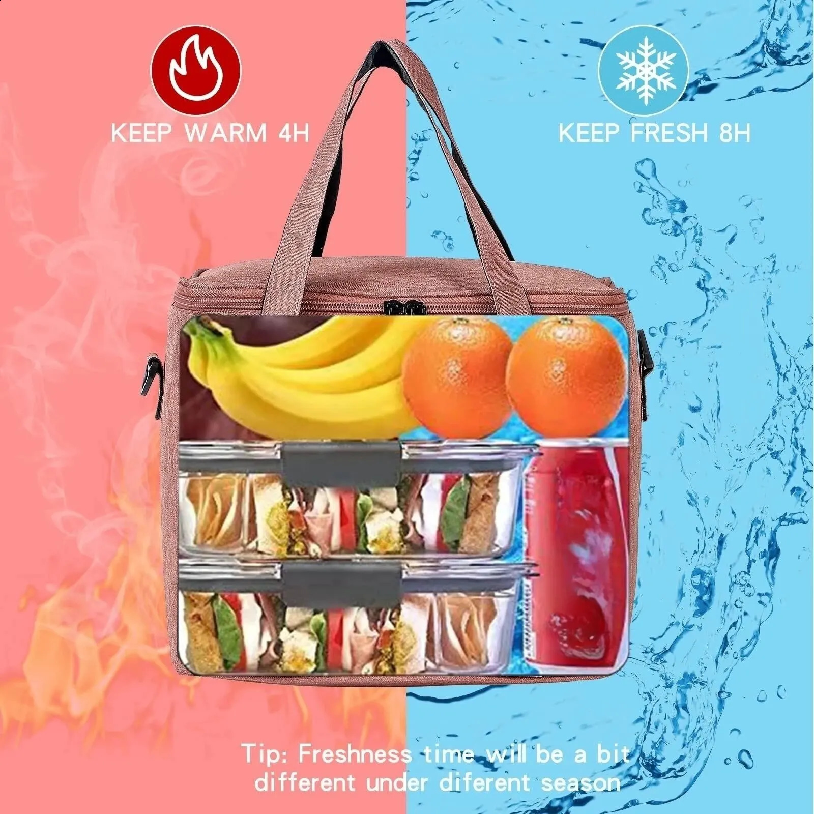 1pc Insulated Lunch Bag For MenWomen Reusable Large Cooler Box Tote Shoulder Strap Work Office Picnic Beach Travel F 250528
