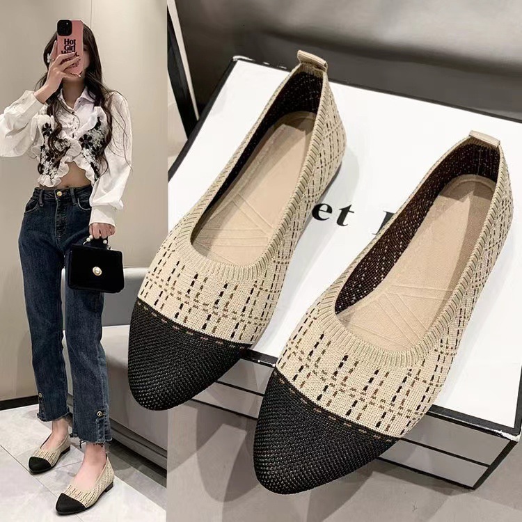 2025 New Summer Cloth Shoes Breathable Hollow Mesh Women's Shoes Comfortable and Soft Sole Designer Casual Flat Shoes Splicing Pointed Braided Sh
