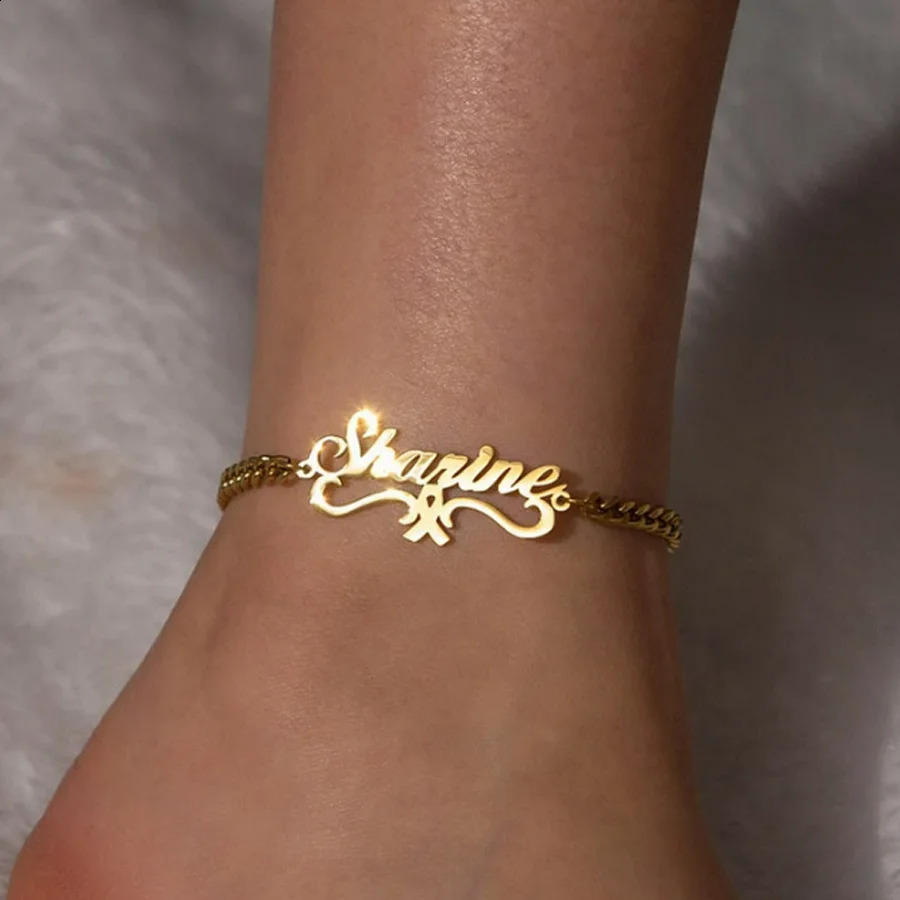 Custom Name Anklet Handmade Alphabet Letter Ribbon Anklets for Women Bohemian Beach Jewelry Cuban Foot Chains Ankle Accessories 250526