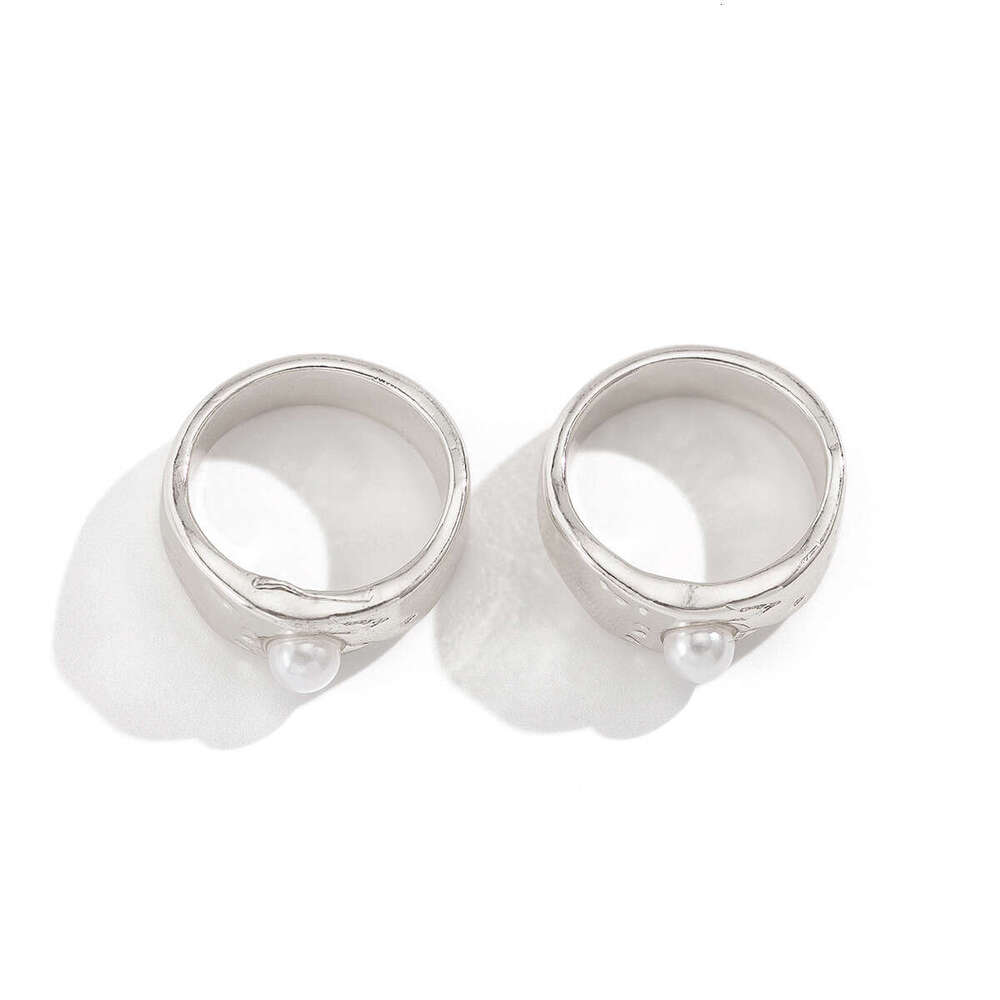 Jewelry INS Metallic Glossy Geometric Rings Irregular Inlaid Pearl Ring Set