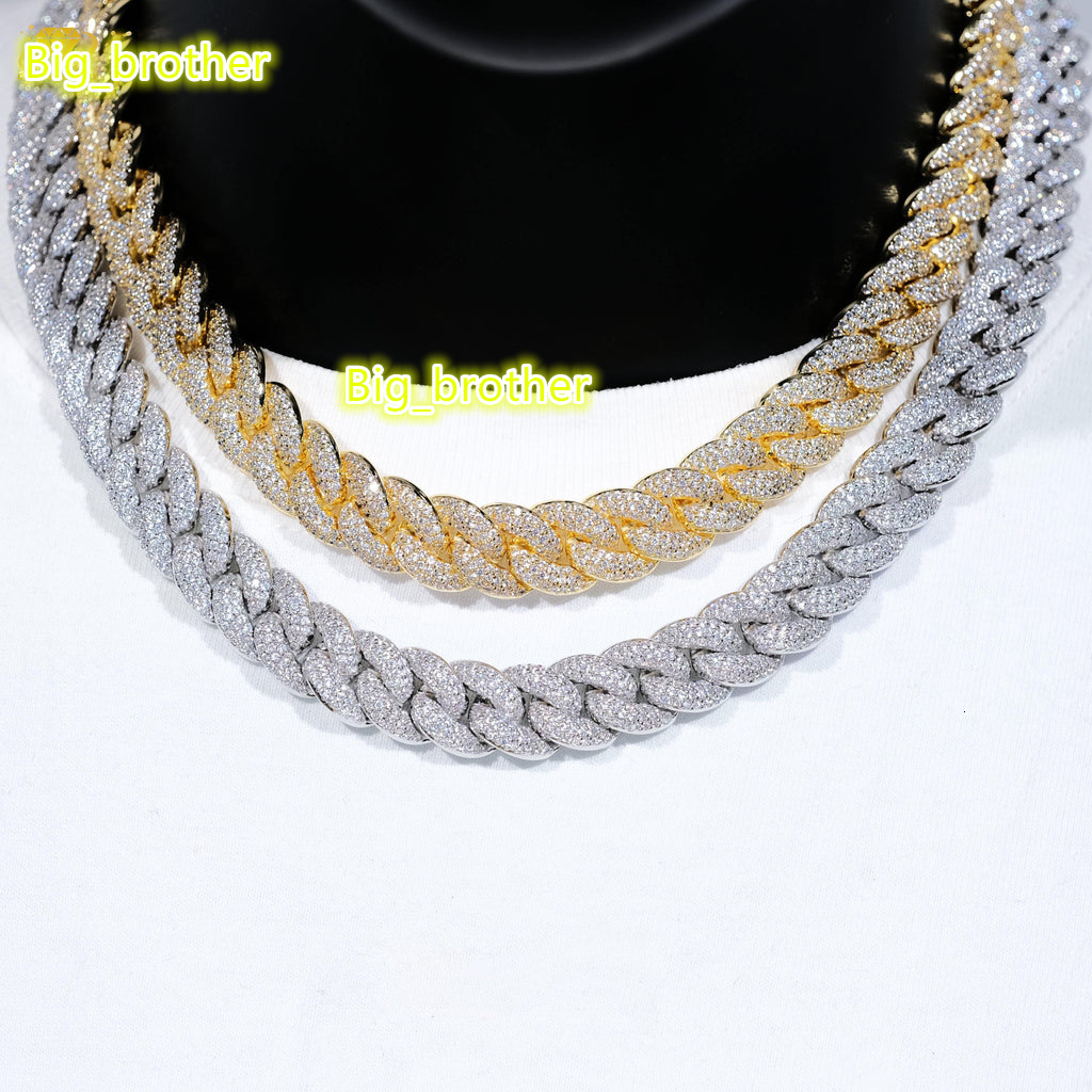 Fashion Jewelry Necklaces 10/12/16/20mm Three Rows Vvs Iced Out Diamond Moissanite Necklace Silver 925 Miami Cuban Link