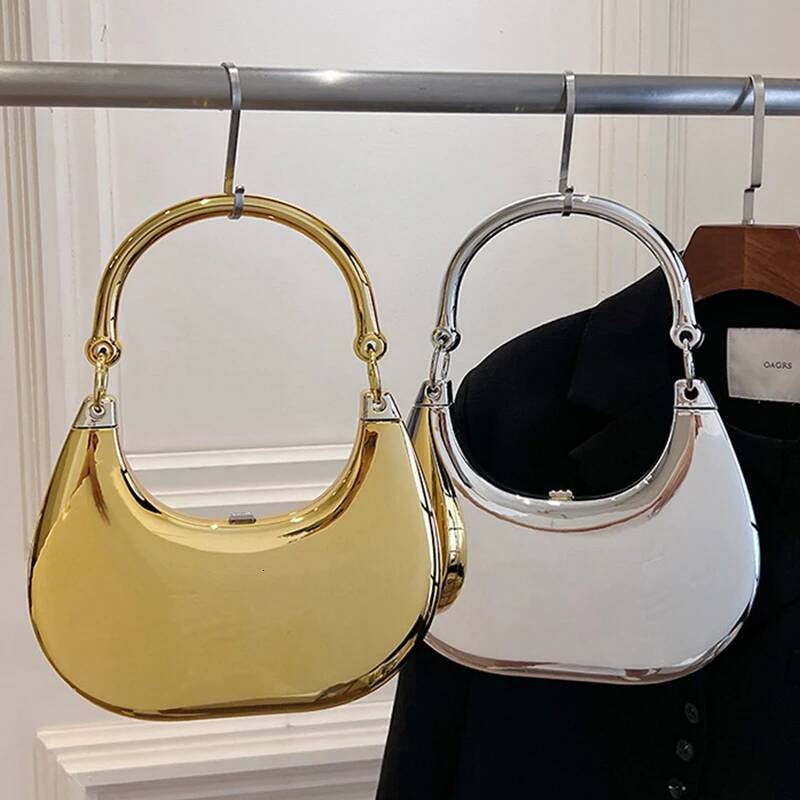 Acrylic Crescent Glossy Mirror Trendy Fashion Hand-Held Evening Chain Shoulder Messenger For Ladies Lipstick Bag