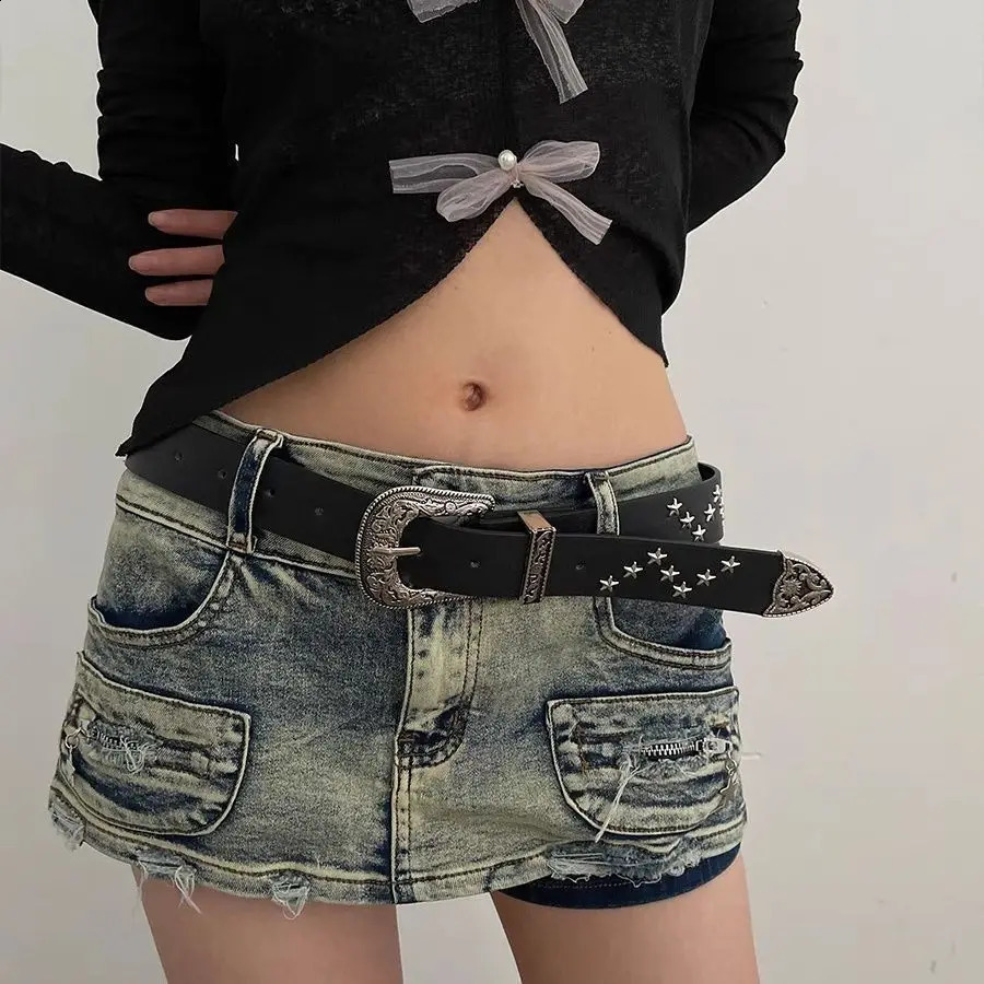 Star Rivet Pu Womens Belt Goth Retro Versatile Jeans Accessories Girdle Hip Hop Punk Y2k Girls Pin Buckle Black Waistband 260626 - view 6