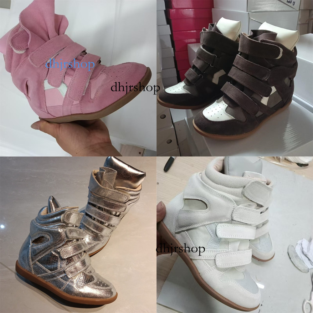 High quality Marants Hot Sale Black Genuine Leather real Bekett Leather-Trimmed Suede Wedge Sneakers Fashion Show New casual Shoes Marant heels cologne