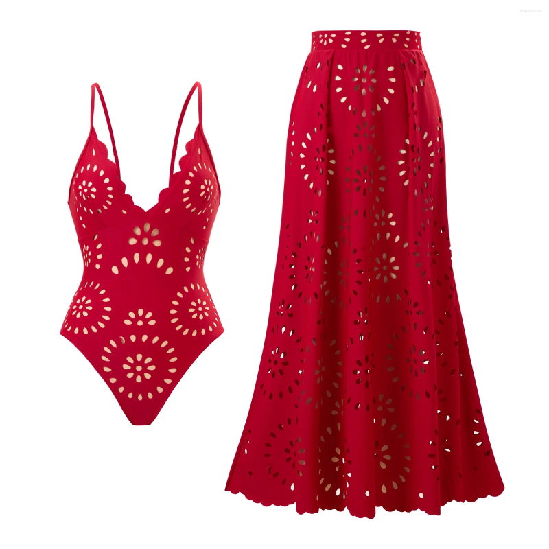 Womens Swimwear Sexy Bikini Set 2025 Women Hollow Out One Piece Swimsuit And Skirt Beachwear Luxury Bathing Suit Summer Dress