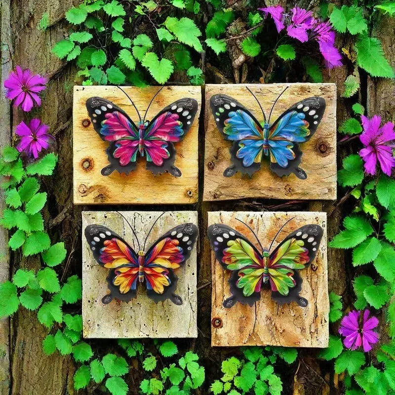 4pcsset Iron Metal Butterfly Wall Art for Outdoor Fence Garden Hanging Decor Rustproof Craft Home Decoration 250526p