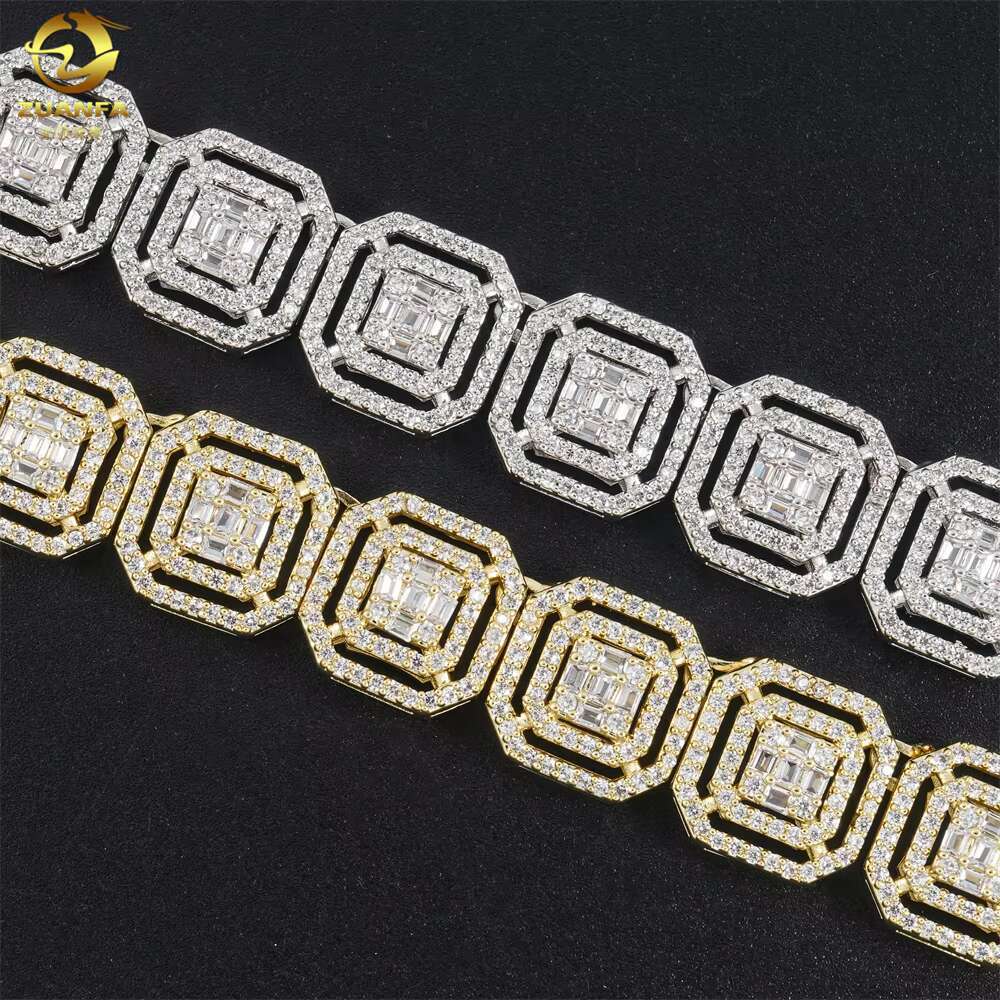 Zuanfa Jewelry Hip Pop Chain 925 Silver Diamond Necklace Pass Tester Double Lock Solid Silver Moissanite Necklace