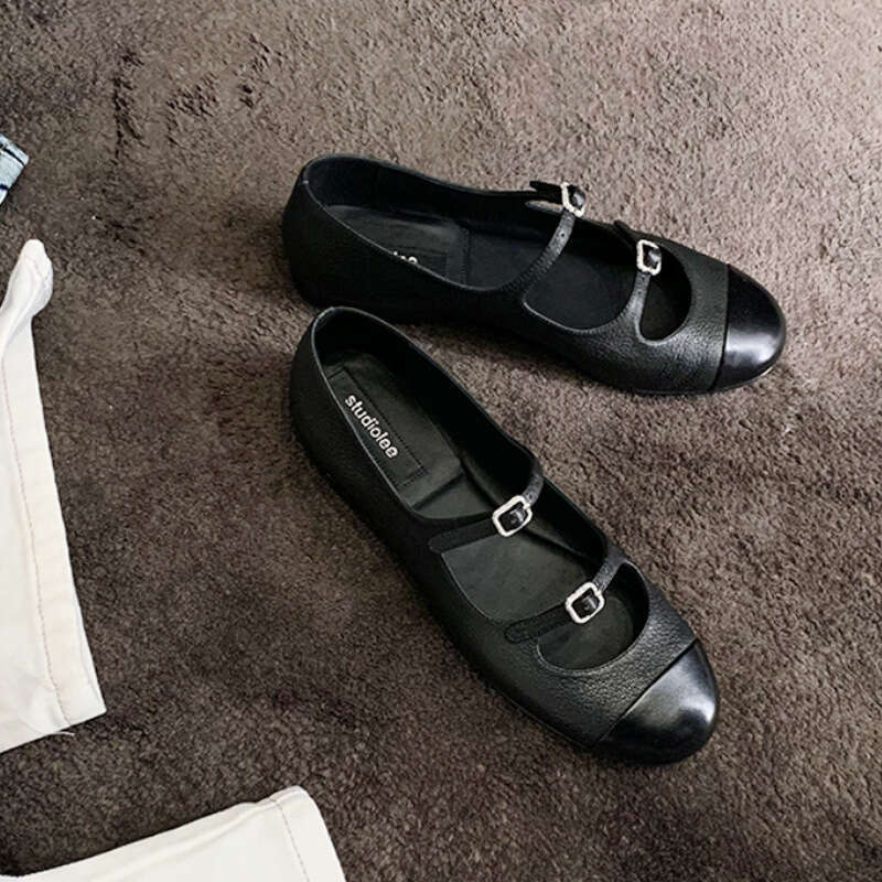 Grape Mom Display Barbie Round Toe Color Block Mary Jane One Strap Shallow Mouth Ballet French Flat Single Shoes