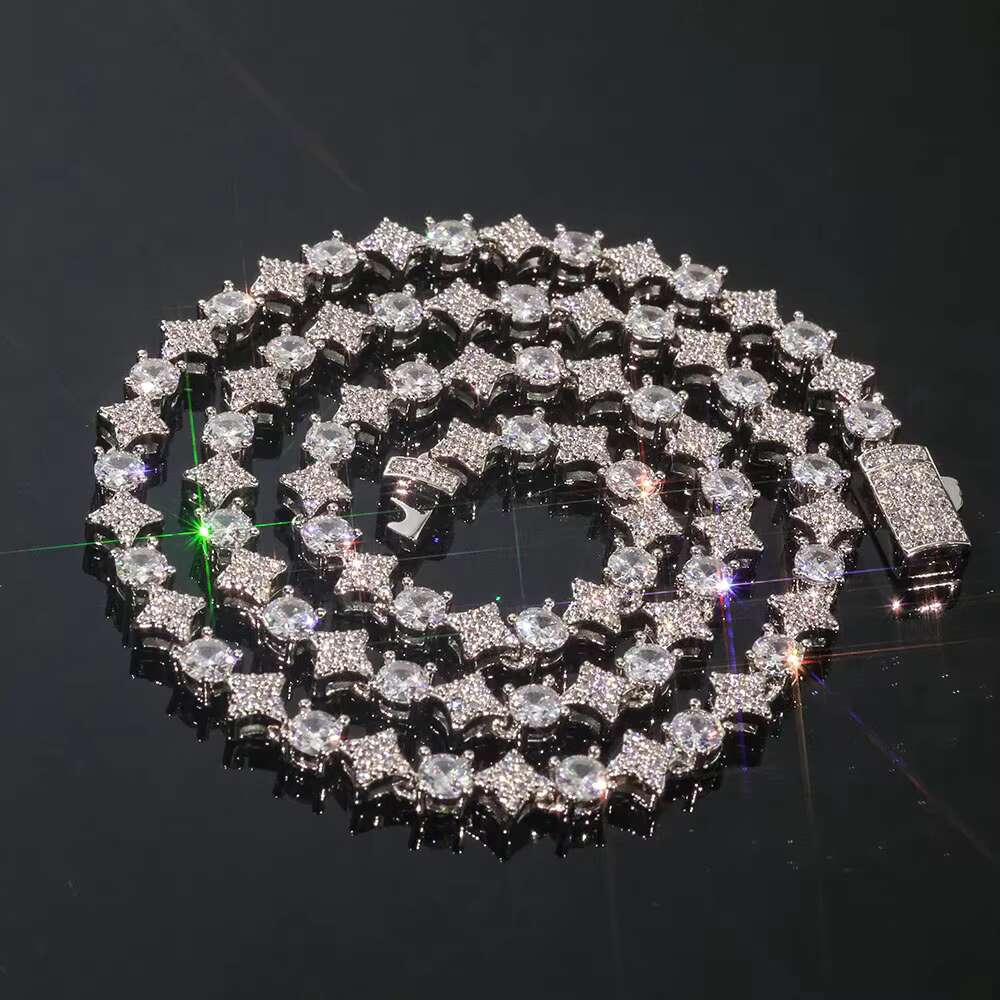 NUOYA Hiphop Custom Star Shape Round Cut Shiny VVS Moissanite Chain 6mm 925 Sterling Silver Tennis Chain Womens Fine Jewelry