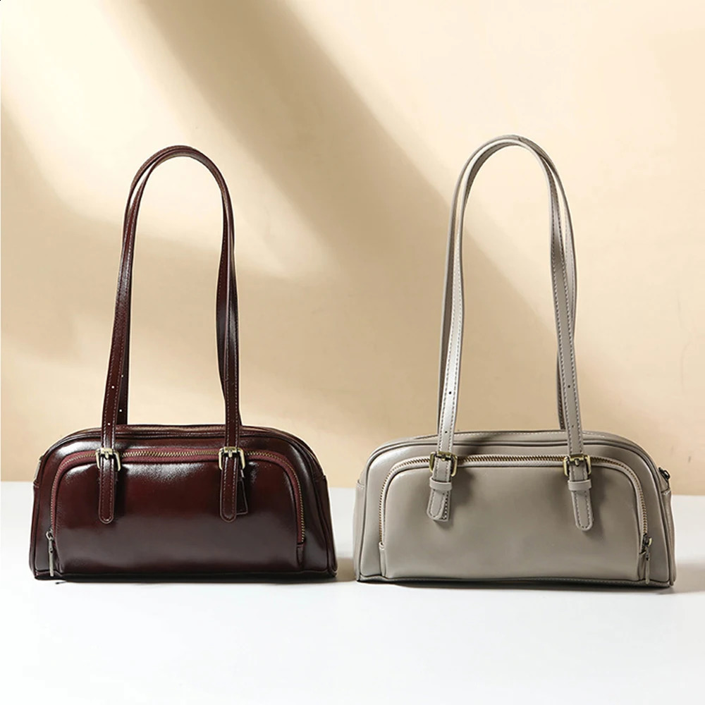 Single Shoulder Armpit Retro Baguette Bag Women Korean Fashion Leather Underarm Bowling Solid Color Lady Handbags 250528