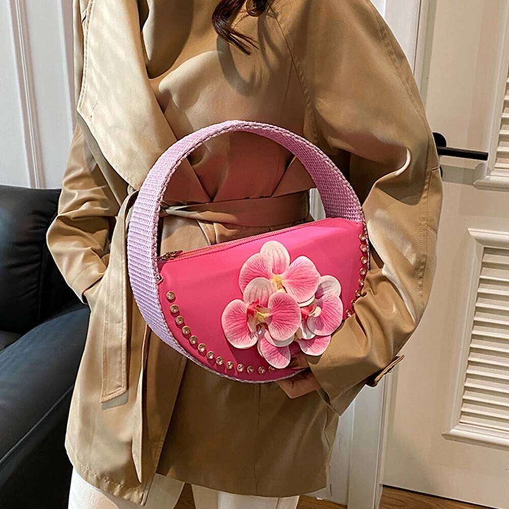 Women's Bags Designer Appliques Handbag Half Moon Dia Evening Bags For Women High Quality Flower Shoulder Bag Wedding Party Clutch