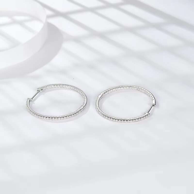 2023 Statement Fine Fashion Jewelry 925 Sterling Silver Women Female White Big Moissanite Hoops Earrings Diamond