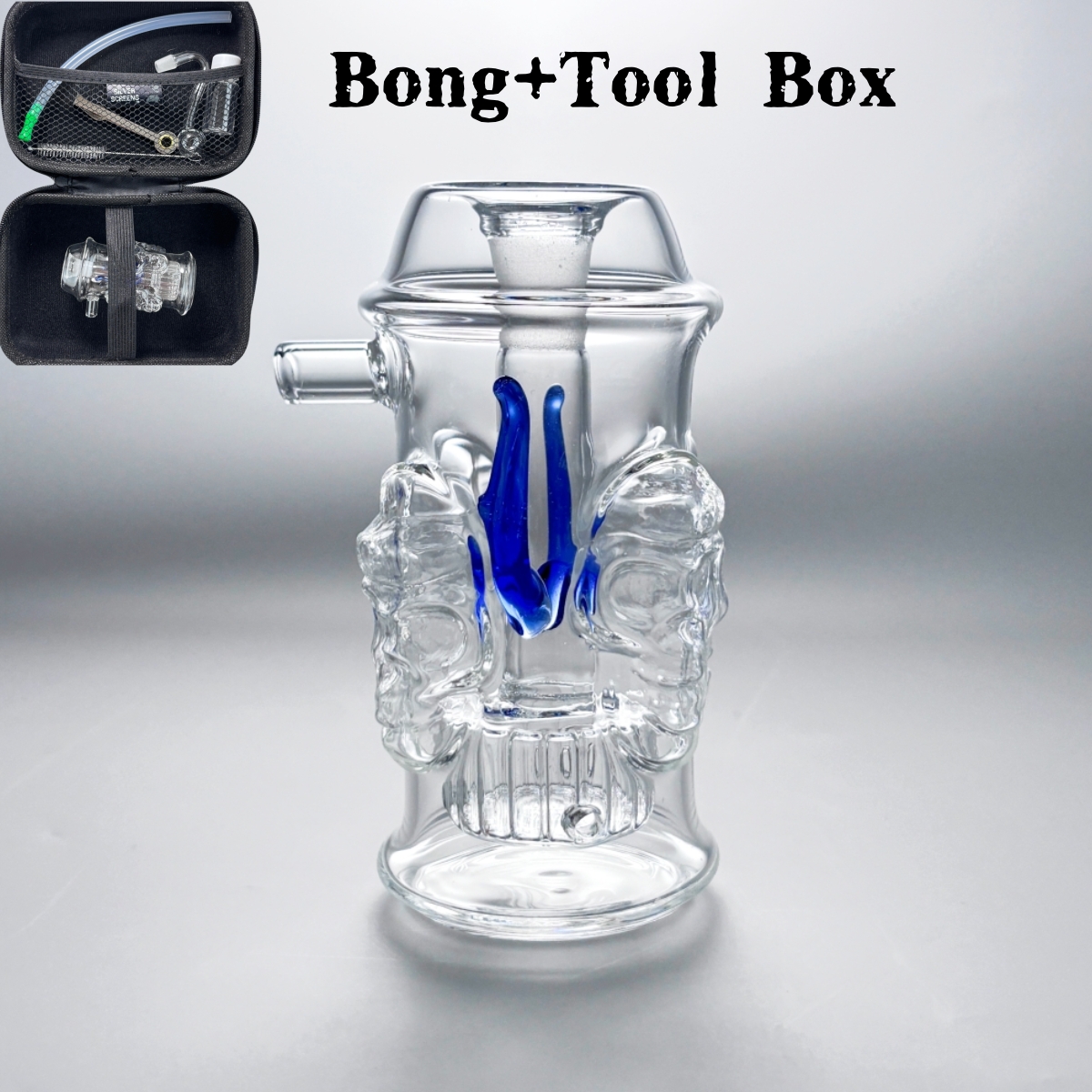 3.5inch Four-sided Skull Mini Glass Oil Burner Bubbler Bong Smoking Small Water Pipe Diffuser Perc Shisha Filter w/10mm oil pipe & tool box full set