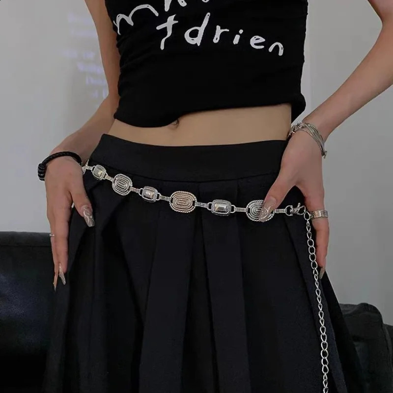 Silver Retro Waist Chain Accessory Metal Chain Belt Womens Summer Versatile Match Skirts Pants Thin Leather Belt Trendy 250523