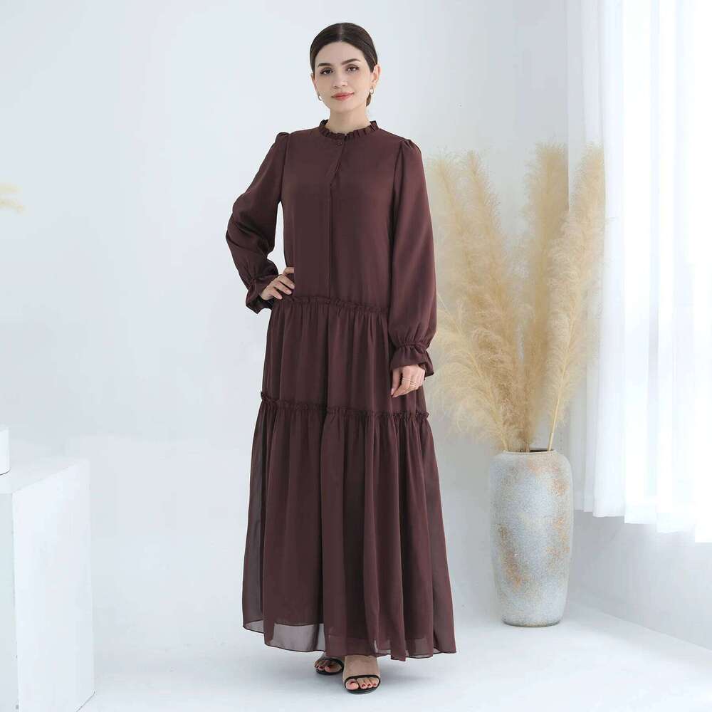 2024 New Solid Color Long Dress Muslim Women Modest Dresses Islam Clothing Elegant Ladies Party Abaya