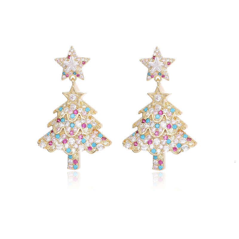 Trendy Fashionable Christmas Tree Earrings New Style Colorful Zircon Inlaid High-end Gift