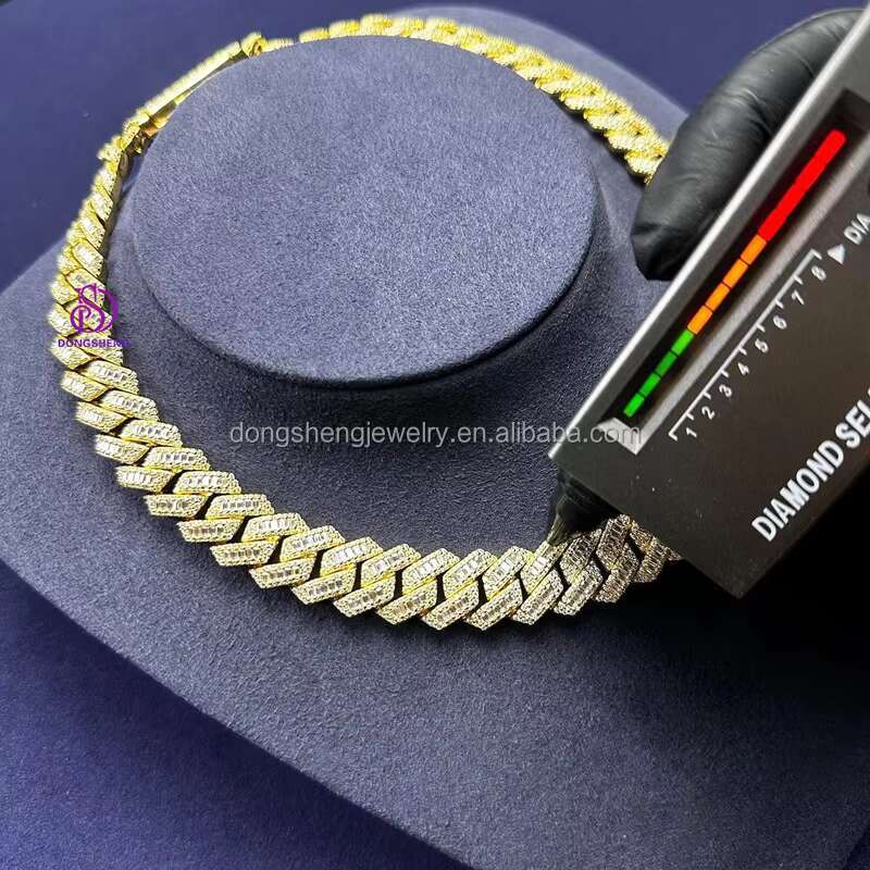 Fashion Trending 18mm S925 Sterling Silver Hip Hop Necklace Bracelet 14k 18k Gold Ice Out Moissanite Baguette Cuban Chain