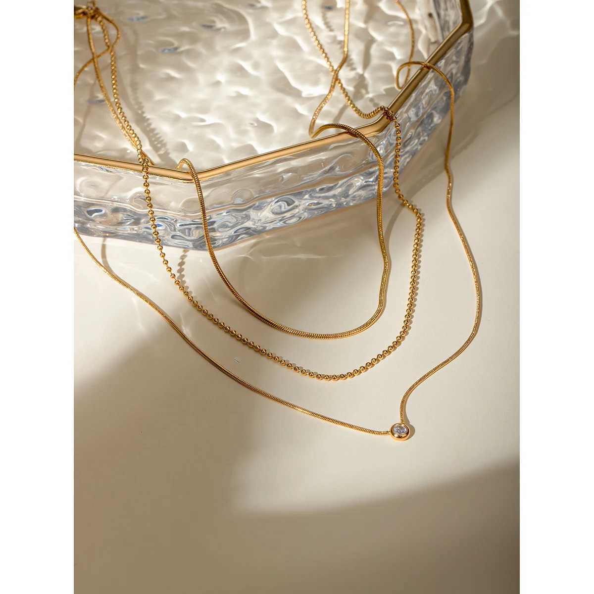 18K PVD Minimalist Light Cozy Stainless Steel Three Layer Y Shaped Necklace Chain Trendy Women Premium Jewelry Bijoux XJ250528