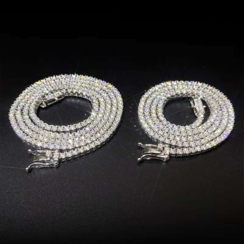 Hip Hop Iced Out D Color White VVS 925 Sterling Silver 2MM 3MM 4MM 5MM 6.5MM Moissanite Diamond Tennis Chain Necklace