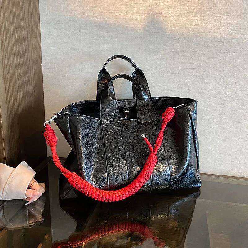 Women's Bags Designer Overlarge PU Tote Handbags Rope Strap Shoulder For Women High Quality Soft Shopper Purses Female Designer Bags Chic