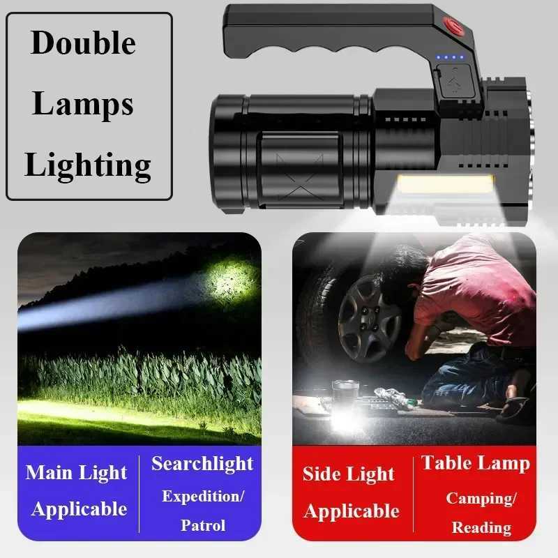 Portable LED Flashlight USB Rechargeable Waterproof 4-7 Core Handheld Lantern COB LED Flashlights for Outdoor Camping Hiking XJ250529