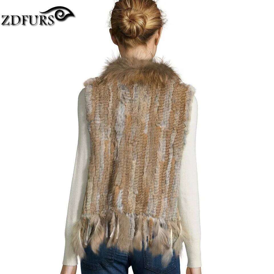 ZDFURS * high quality hot sale raccoon dog collar knitted vest rabbit fur waistcoat ZDKR-165005