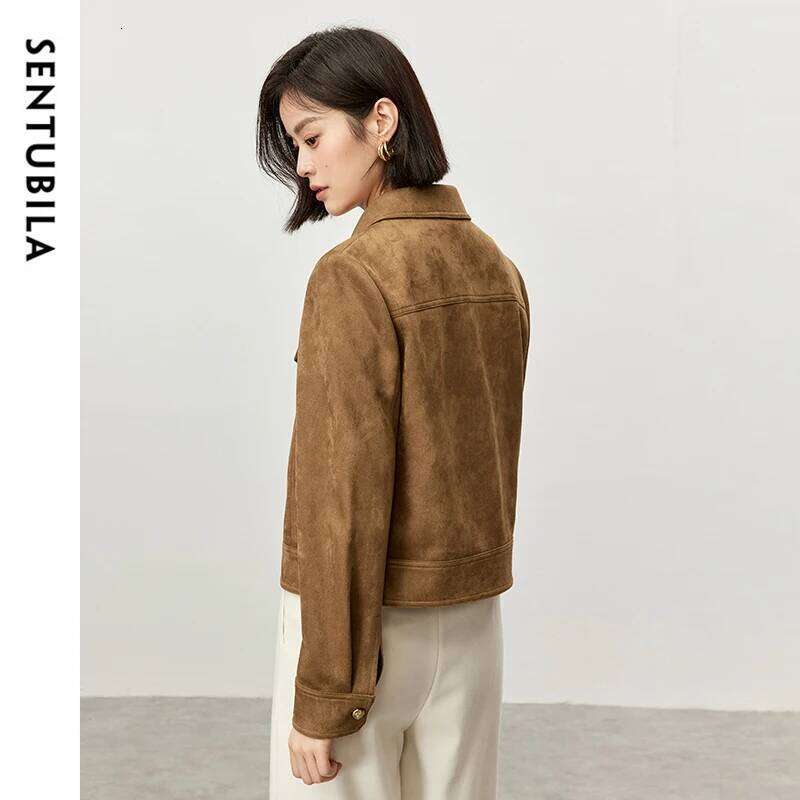 SENTUBILA Retro Leather Jackets for Women Winter Thick Warm Outerwear Vintage Moto Biker Jacket Female Short Coat 143W56798
