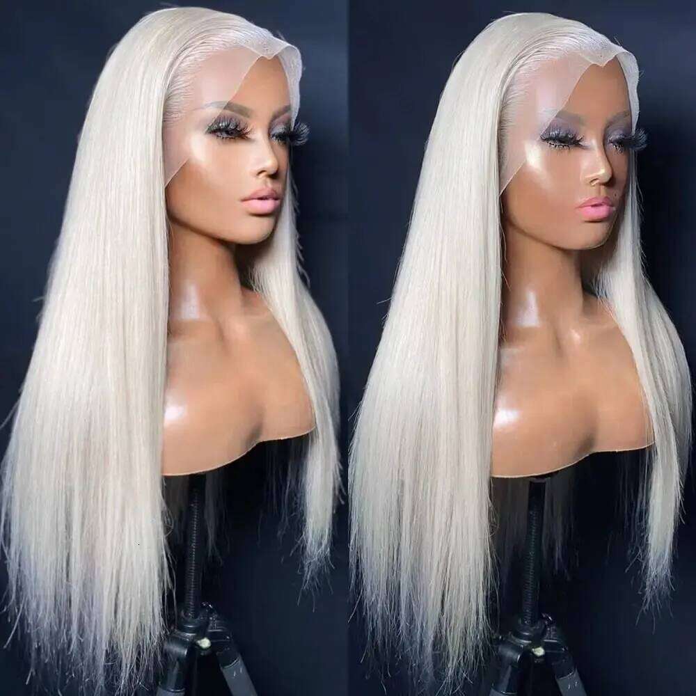 Blonde 13*4 Long Straight White Wig Heat Resistant Fiber Hair Synthetic Lace Front Wigs