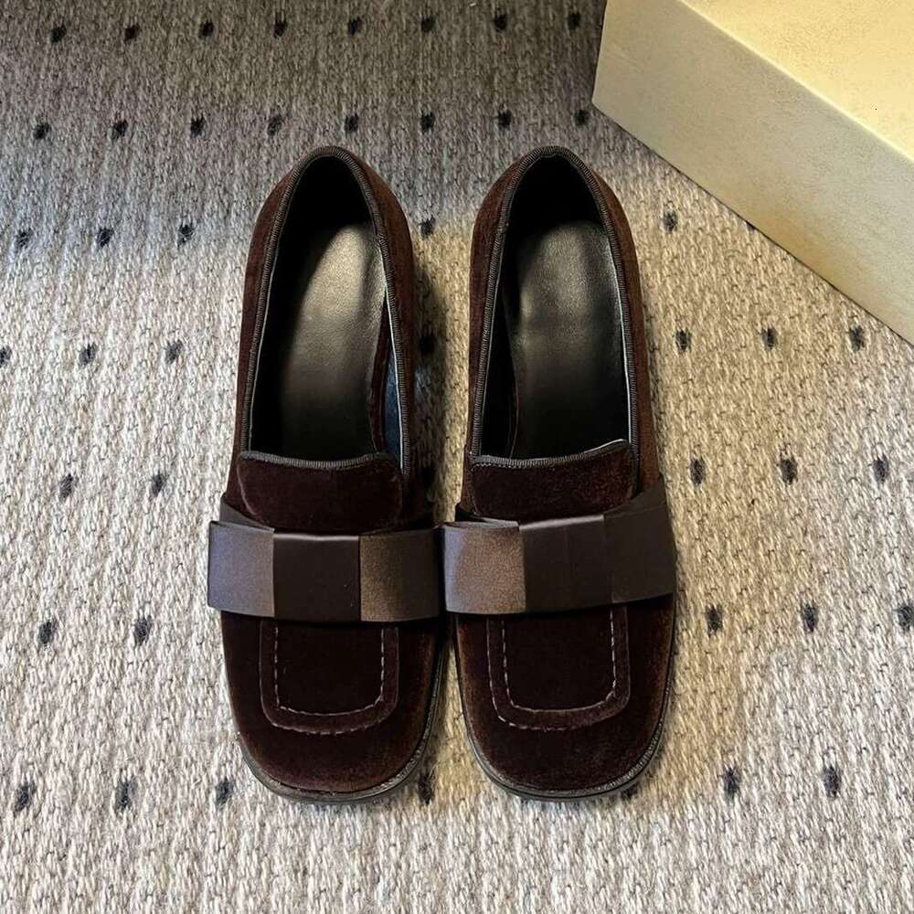 Genuine Leather Suede Melard Square Toe Chunky Heel Loafers for Women Spring and Autumn New High-End Single Mary Jane Women's Shoes