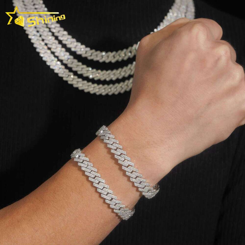 Stocks 10MM Necklace Sterling Sier Gold Plated Hip Hop Jewelry VVS D Color Moissanite Cuban Link Chain