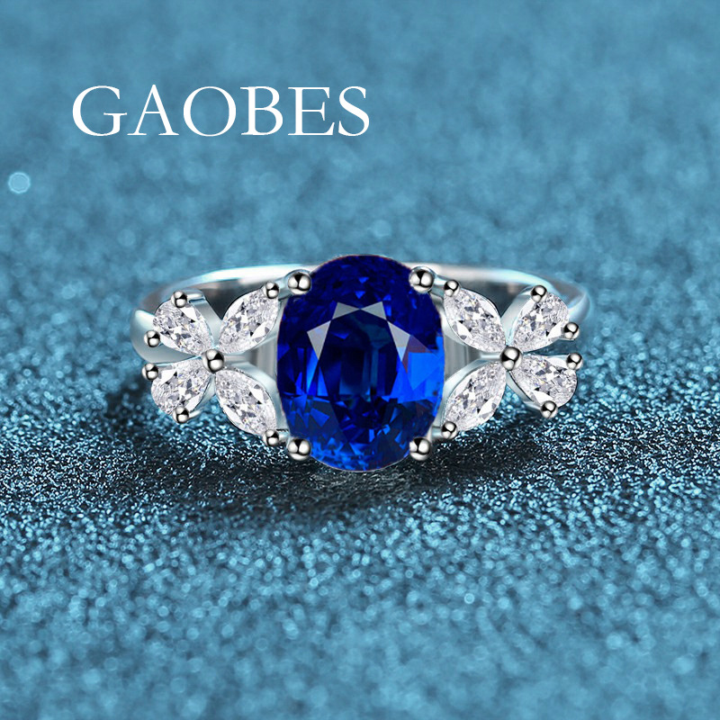 S925 Sterling Silver Minimalist Blue and Green Gemstone Ring, Elegant Korean Style Jewelry for Women, Luxury Fashion Ring