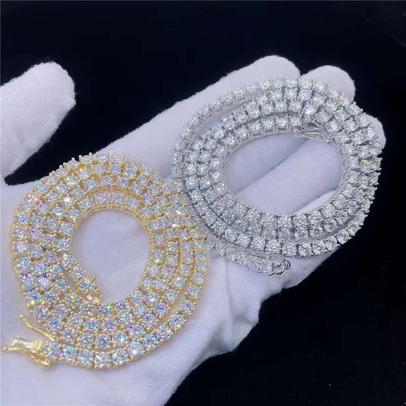 Hip Hop Iced Out D Color White VVS 925 Sterling Silver 2MM 3MM 4MM 5MM 6.5MM Moissanite Diamond Tennis Chain Necklace