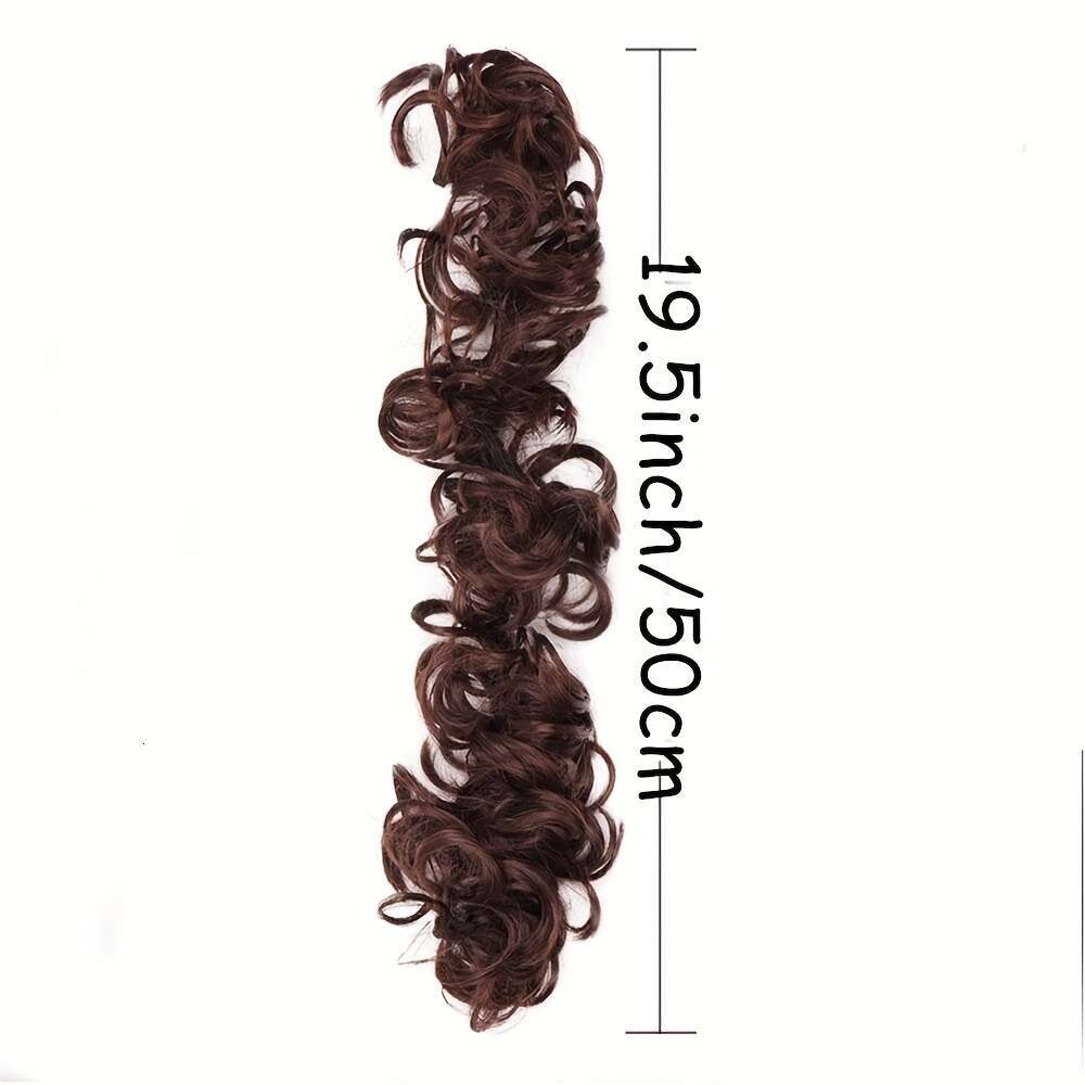 One Pack 20inch Long Messy Bun Extensions, High-Temperature Fiber Material, Multi-Functional Brown Black Curly Hair Styling, Suitable for Women Girls 