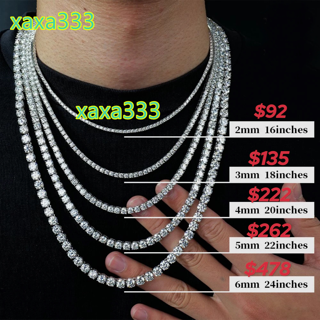 Pass Diamond Tester 18K Plated Tennis Chain 2mm 3mm 4mm 5mm 6mm Sterling Silver 925 Moissanite Tennis Bracelet Chain
