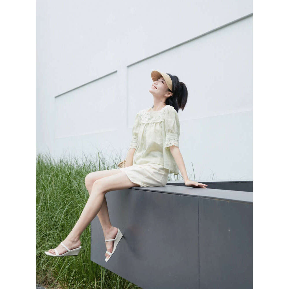 French Style Summer One Strap High Half Mules Niche Design Wedge Thick Heel Square Toe Sandals Women's Shoes