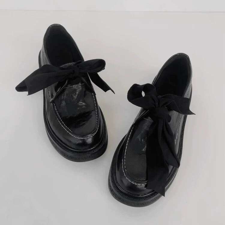 Genuine Bow Thick Sole Loafers for Women 2025 Spring New Versatile Round Toe Deep Mouth Small Leather Single Shoes