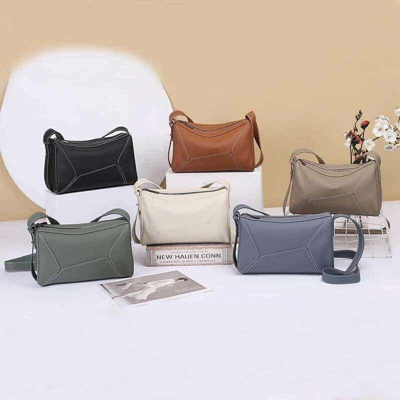 2024 New Women Lady Popular Commuter Boston Crossbody Messenger Female Soft Genuine Leather Geometric Pillow Shoulder Bag
