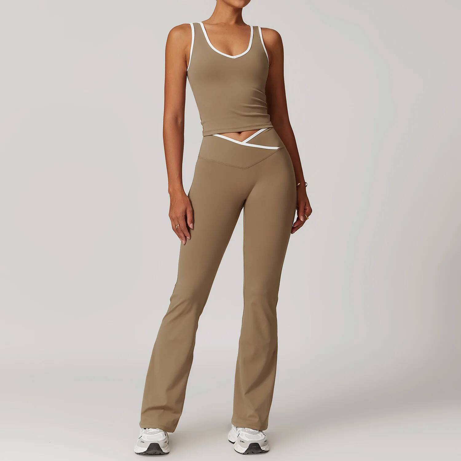 Women 2PCS Suit Gym Sportswear Sports Set Fiess Tracksuits Workout Breathable Bra Loose Bell-bottoms Leggings Yoga Sets
