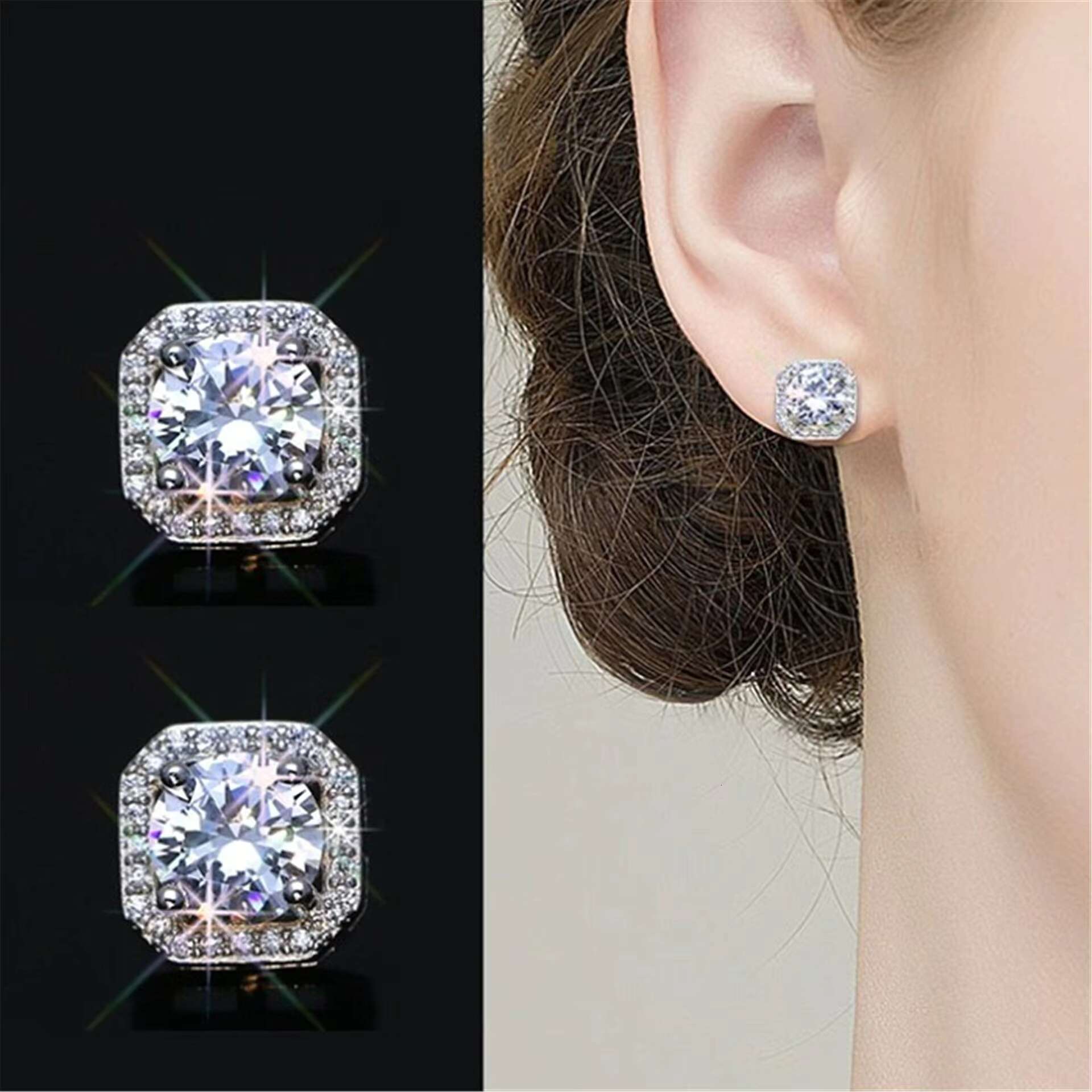 Classic Square 1-4ct VVS Diamond Moissanite Earring Wedding Jewelry Diamond 925 Sterling Silver Fine Stud Earrings for Women Men